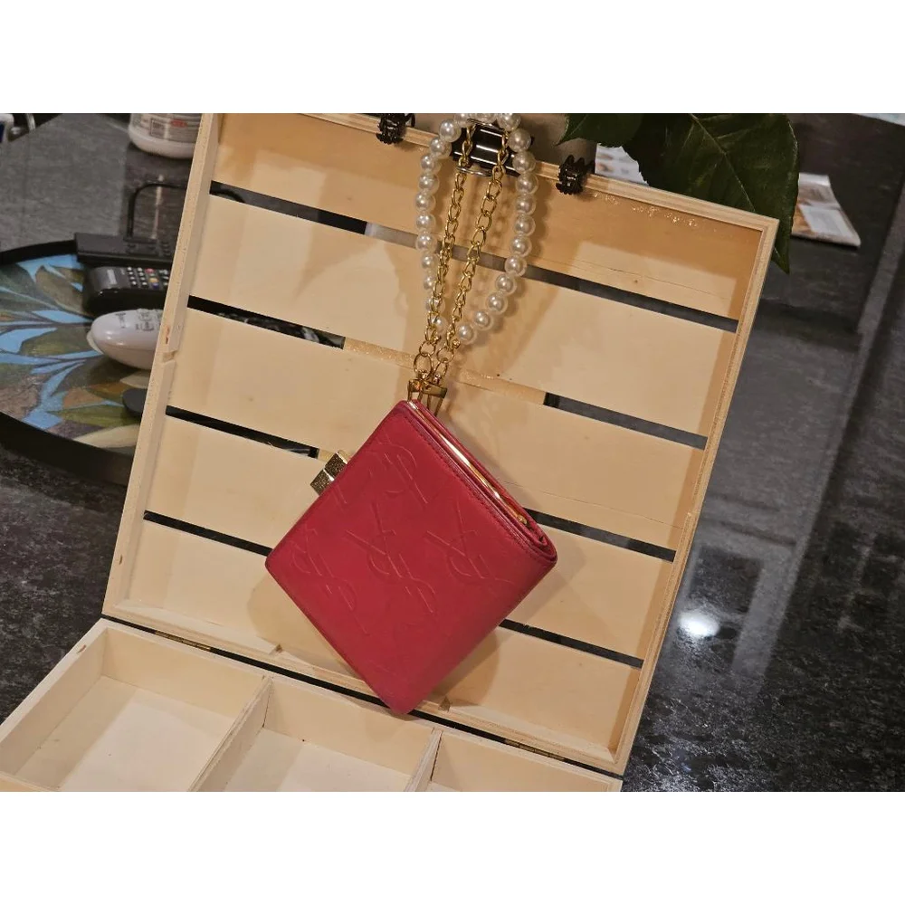 YSL Yves Saint Laurent Cassandra Lock Bi-Fold Wallet w/ Wristlet Strap Added